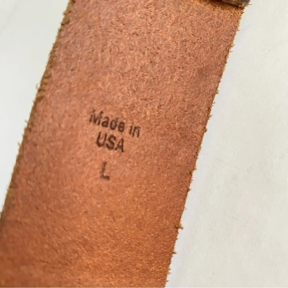 Brown Italian Leather Belt Mock Croc Embossed Statement Silver Buckle Mens Large